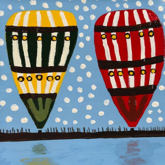 Folk Art Original Hot Air Balloon Painting on Board For Sale - Image 3 of 11