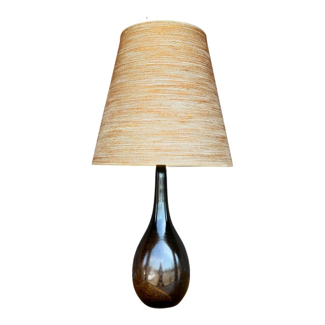 1960s Mid-Century Modern Lotte and Gunnar Bostlund Danish Brown Ceramic Table Lamp For Sale