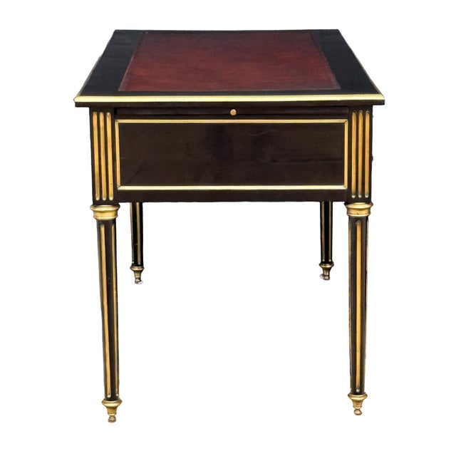 Wood Louis XVI Ebonized Writing Table or Desk With Embossed Leather Top From France For Sale - Image 7 of 16