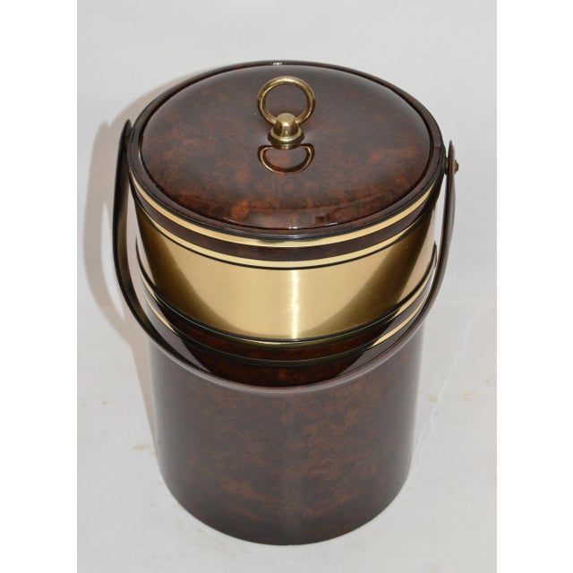 Mid-Century Modern 1970s Morgan Bucket Brigade Insulated Brass & Tortoise Pattern Ice Bucket For Sale - Image 3 of 13