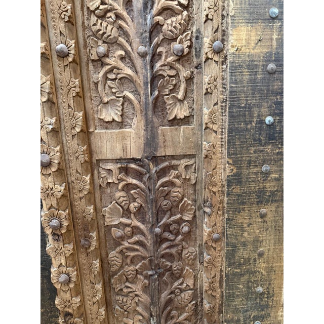 1920s Antique Indian Teak Wood Door Panel With Hand-Carved Tree of Life For Sale - Image 5 of 9