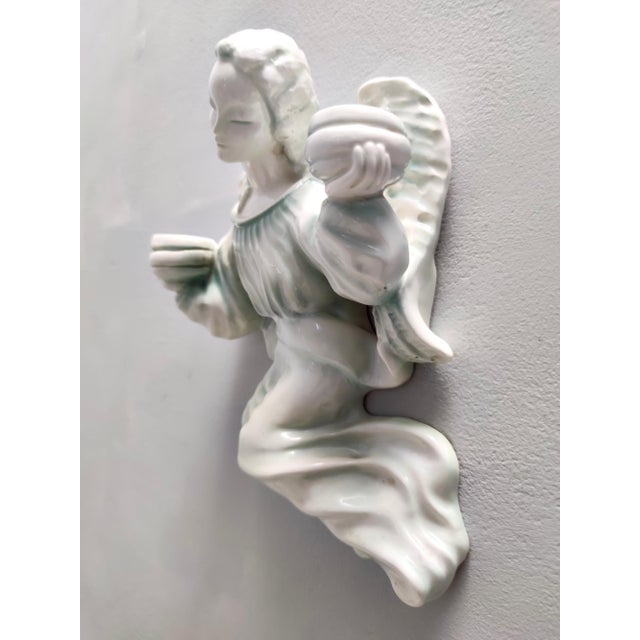 Wall Mounted White Glazed Ceramic Cherub Candleholder by Goldscheider, Austria, 1930s For Sale - Image 6 of 10