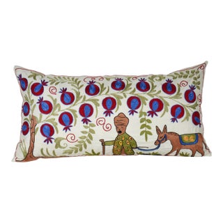 Suzani Lumbar Pillow Cover – Pomegranate Tree, Vintage Uzbek Fabric For Sale
