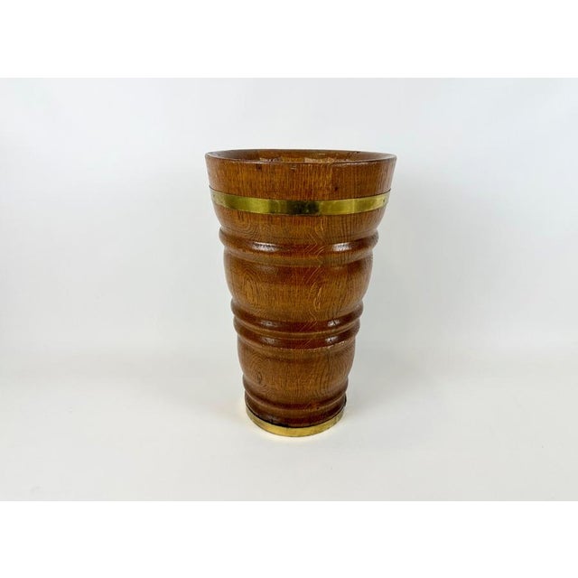 Rustic Vintage Oak and Brass Umbrella Stand, 1960s For Sale - Image 3 of 11