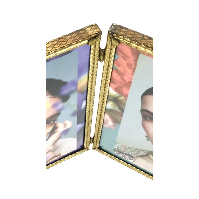 1970s Golden Tone Vintage Double Side Desktop Photo Display For Sale - Image 5 of 10