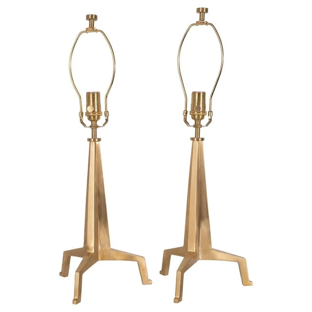 Brutalist Tripod Table Lamps - A Pair For Sale - Image 9 of 9