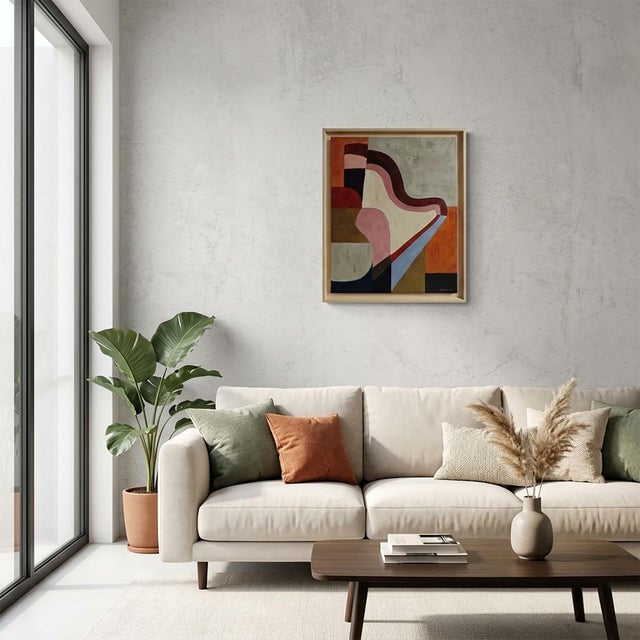 Burgundy Souvenir D’une Harmonie, Abstract Geometric Oil Painting Framed by Sophie Dumont For Sale - Image 8 of 8