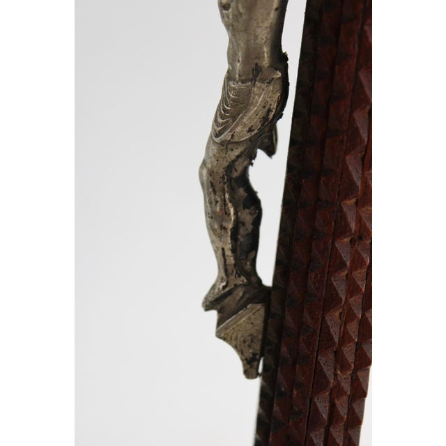 Wood Rare Antique French Tramp Art Standing Crucifix, Hand Carved Folk Art For Sale - Image 7 of 15