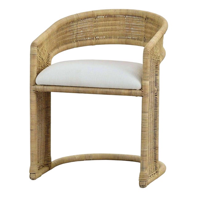 Contemporary Coastal Rattan Barrel Dining Chair For Sale