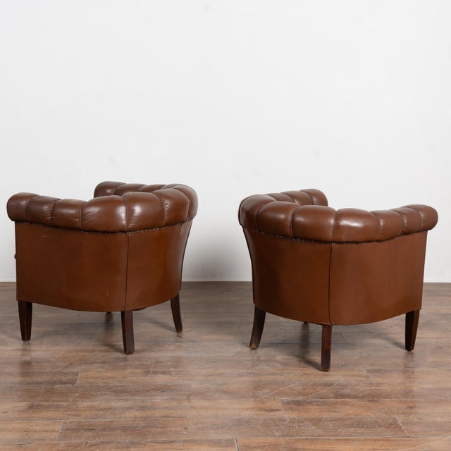 Pair of Vintage Brown Leather Barrel Back Club Chairs For Sale - Image 14 of 14