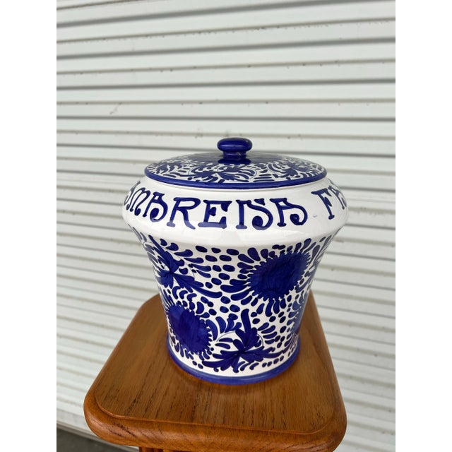 Deruta 1960s Cherry Jar Vintage Large Ceramic / Blue & White & Ladle -2 For Sale - Image 4 of 9