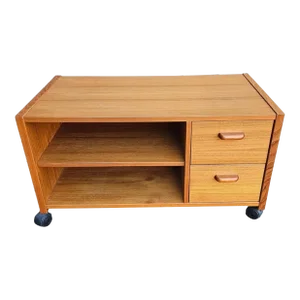 Mid-Century Scandinavian Modern Rolling Teak Stereo Cabinet