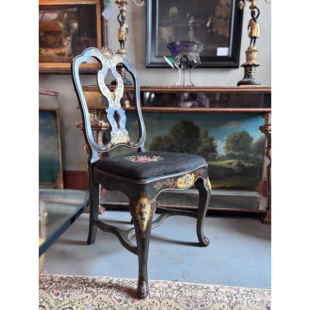 Black lacquer and gilt “Japanned” Regency/Napoleon lll style Victorian era reproduction side chair, or hallway chair....