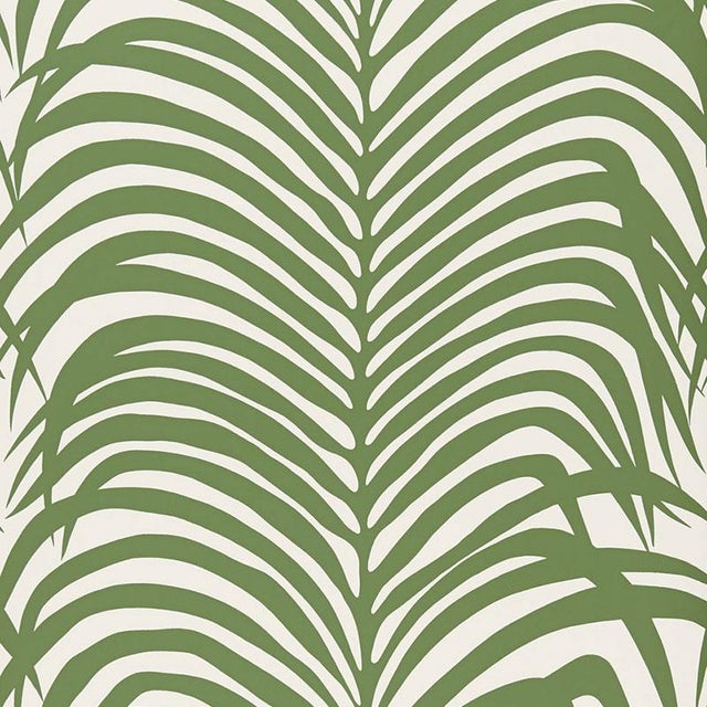 Schumacher Sample - Schumacher Zebra Palm Pattern Animal Floral Wallpaper in Jungle Green For Sale - Image 4 of 4