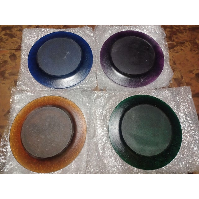 Rare 1969-1970 Daum France Pâte-De-Verre "Four Seasons" Plates by Raymond Corbin - Set of 4 1969-1970 Cobalt Blue/Amethyst Purple/Amber/Emerald Green For Sale In Los Angeles - Image 6 of 12