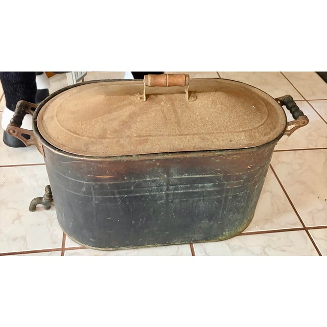 Large Revere Copper Antique French Boiler Wash Tub, Basin, Cook Pot, Firewood Vessel With Lid For Sale - Image 12 of 12