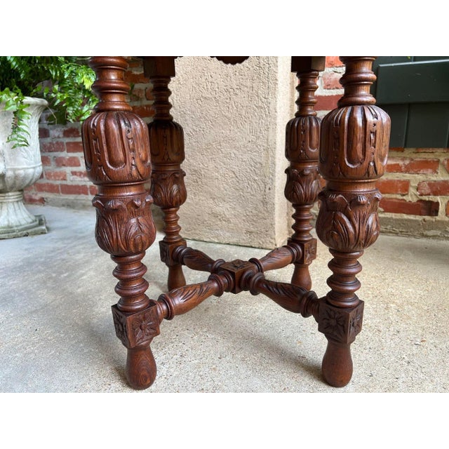 Petite Antique French Octagon Center Side Table Renaissance Carved Oak For Sale - Image 12 of 12