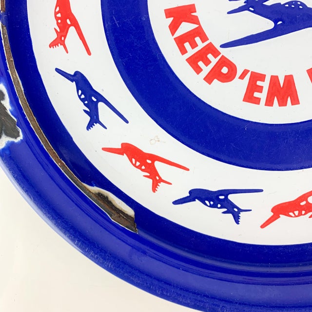 Paint Vintage Patriotic u.s.a. Ww II Porcelain Navy Flyer Pilot Airplane War Time Tray For Sale - Image 7 of 11