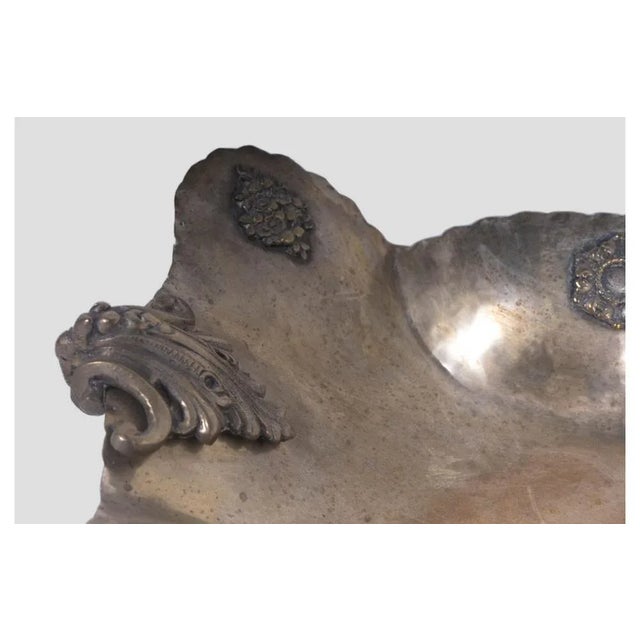 Vintage Silver-Plated Metal Fruit Bowl with Ornate Decorations For Sale - Image 5 of 7