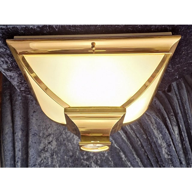 Metal Vintage Ceiling Lamp with Brass Frame and Opaque White Glass Panes, 1980s For Sale - Image 7 of 9