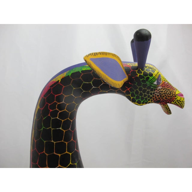 Oaxacan Alebrije Hand Carved Giraffe Mexico Wood Folk Art Large Animal Figurine For Sale - Image 4 of 17