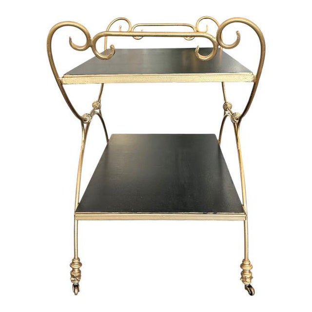Vintage Hollywood Regency Two-Tier Bar Cart For Sale - Image 4 of 8