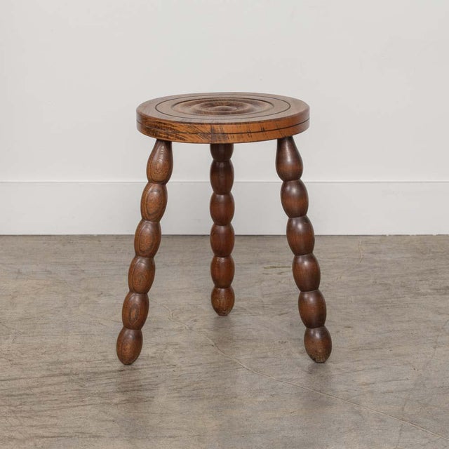1950s 1950s French Bobbin Wood Tripod Stool For Sale - Image 5 of 11
