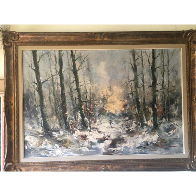 Large Forest Oil Painting on Canvas, 1950 For Sale - Image 12 of 13