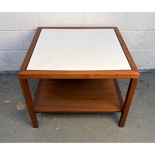 1960’s Two-Tiered Walnut and White Formica Coffee Table For Sale - Image 4 of 10