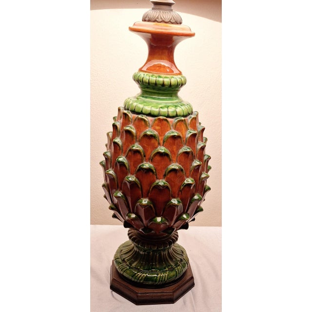 Textile German Ceramic Pineapple Table Lamp with Handmade Fabric Shade, 1970s For Sale - Image 7 of 12