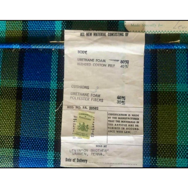 Mid Century Sofa Blue and Green Plaid 3 Seat Sofa For Sale - Image 11 of 12