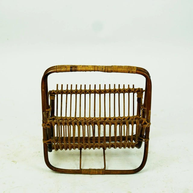 Mid-Century Italian Bamboo and Wicker Magazine Stand For Sale - Image 8 of 10