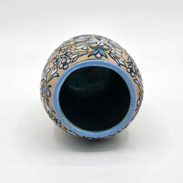 Ceramic Signed Aguado Toledo Spanish Ceramic Floral Relief Vase For Sale - Image 7 of 8