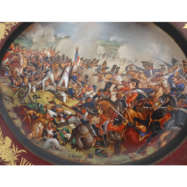 Large Hand-Painted Wall Charger Plate Depicting Waterloo Battle with Napoleon by Jean Antoine Mertel, 1866 For Sale - Image 12 of 18