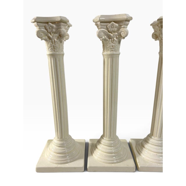 19th Century Set of Four English George III Corithian Column Creamware Candlesticks Late 18th Early 19th Century Staffordshire For Sale - Image 5 of 8