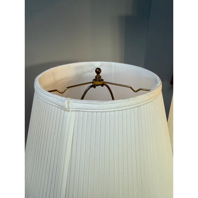 Vintage Pair Cut Crystal and Brass Table Lamps With Pleated Silk Shades For Sale - Image 14 of 18