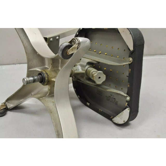 Vintage Emeco Corp Art Deco Brushed Aluminum Black Swivel Office Desk Chair For Sale - Image 10 of 12