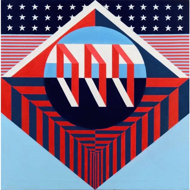 Raspberry Red 'Flag Medley' Circa 1970s; Pop Art, Americana, Modernist American Constructivist Oil For Sale - Image 8 of 8