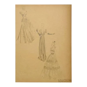 Late 1930s Fashion Study Featuring Three Women Wearing Chiffon Gowns From Sake Fifth Avenue