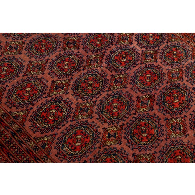 Red Vintage Turkmen Handmade Geometric Persian Wool Rug With Terracotta Color For Sale - Image 8 of 9