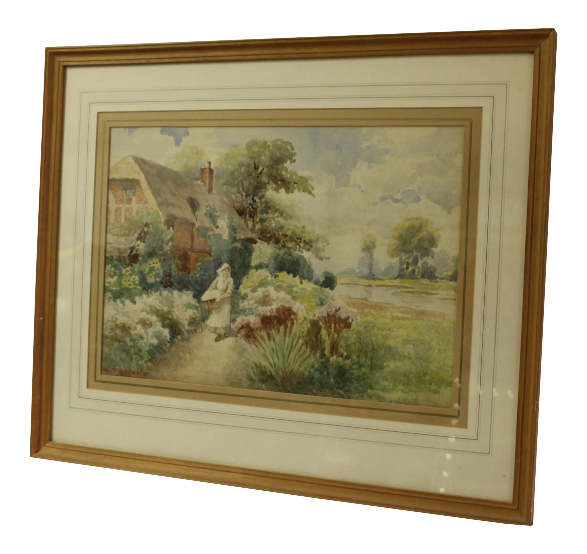 Antique W. Muncaster English Country Scene Watercolor, Framed and Signed |  Chairish, image size:2361x2228