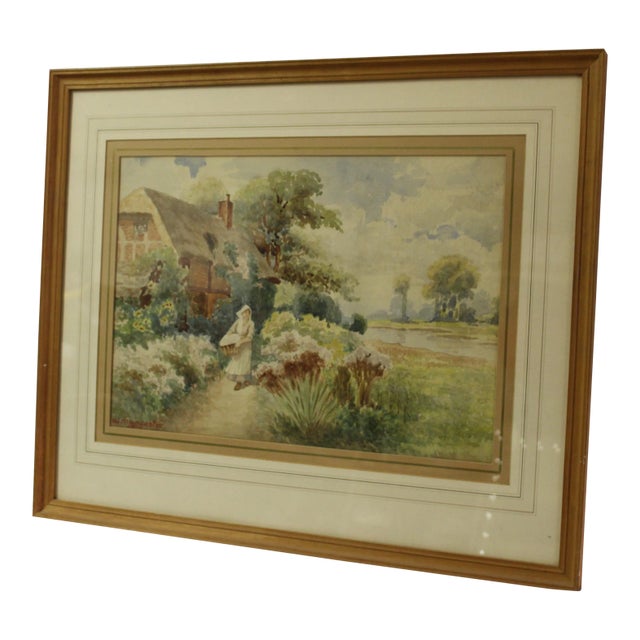 Antique W. Muncaster English Country Scene Watercolor, Framed and Signed For Sale