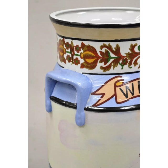 Blue Late 20th Century Vintage Nautical Painted Lighthouse and Flag Ceramic Umbrella Cane Holder For Sale - Image 8 of 11