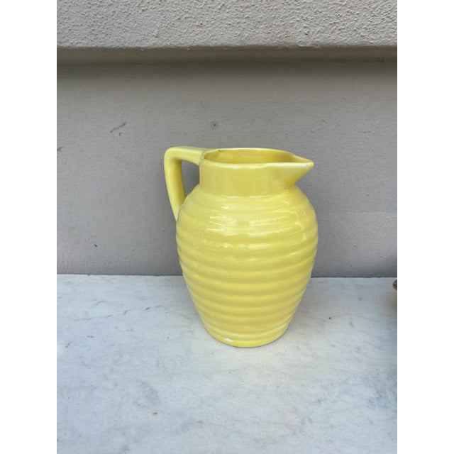 French Yellow Majolica Pitcher Onnaing Circa 1920.