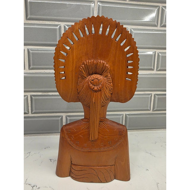 Mid-Century Balinese Art Deco Crowned Legong Dancer Bust in Premium Hardwood For Sale - Image 4 of 12