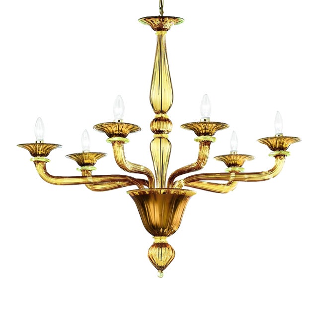 Contemporary Linear "Rigadin"amber Murano Glass Chandelier For Sale