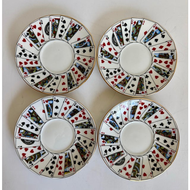 Tiffany & Co Elizabethan Staffordshire Playing Card China Cocktail Plates – Set of 4 For Sale In Los Angeles - Image 6 of 6