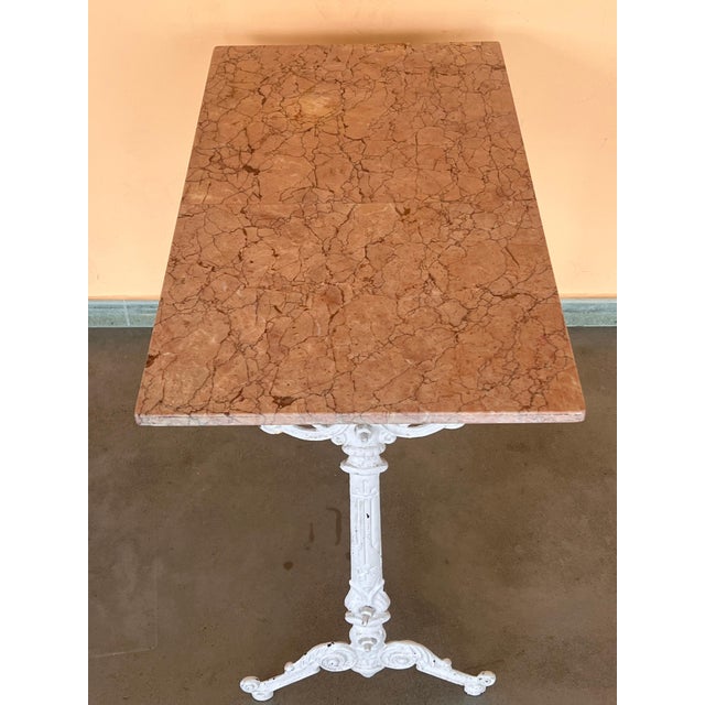 Early 20th Century French Solid Cast Iron French Scrolling Bistro Table with Pink Marble Top For Sale - Image 13 of 18