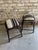Pair of industrial metal stools from Portugal. These stools have been newly reupholstered in a vintage striped Alpaca...