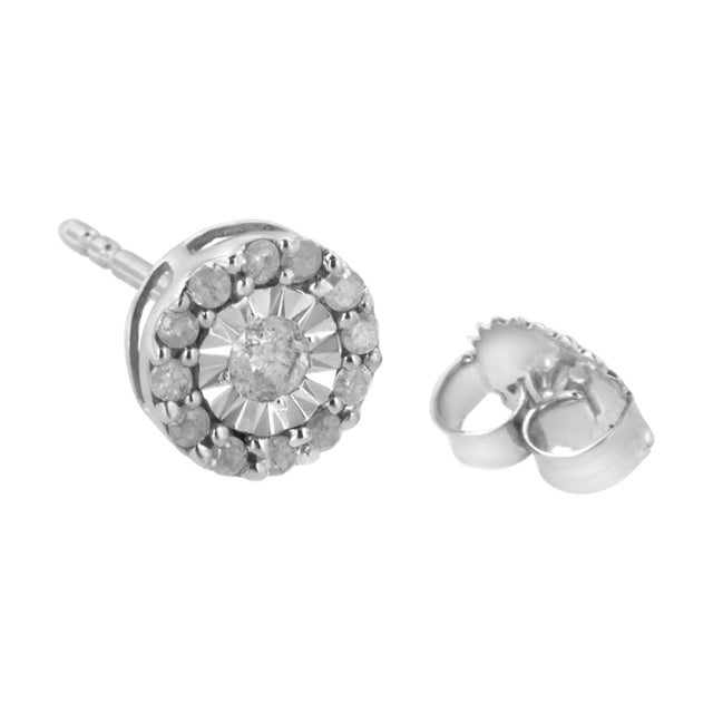 .925 Sterling Silver 1/2 cttw Miracle-Set Round Diamond Halo Stud Earrings (I-J Clarity, I3 Color) For Sale - Image 4 of 6